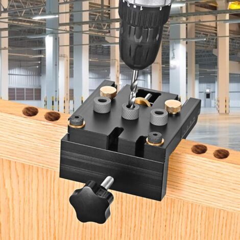 Kit di guide per trapano per lavorazione del legno, 6/8/10 mm, 3 in 1, localizzatore per punzonatrice per lavorazione del legno, posizionatori per fori di perforazione, kit di strumenti per fori tasca (1/4)