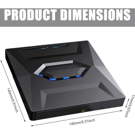 Unità CD DVD esterna USB 3.0 Type-C Unità DVD esterna Lettore CD con lettore di schede SD/TF USB Masterizzatore RW Scrittore Esterno per PC portatile Windows 11/10 Mac MacBook Apple (1/4)