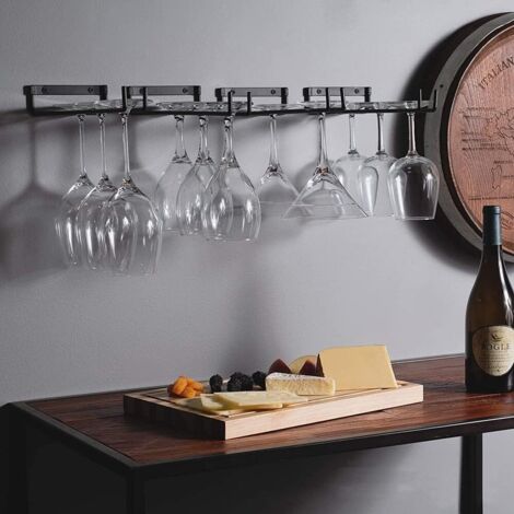 Portabicchieri da vino sospeso da 5 pezzi, portabicchieri da parete in ferro, portabicchieri da vino sottopensile in acciaio inossidabile, scaffale portaoggetti per cucina, bar, ristorante (1/4)