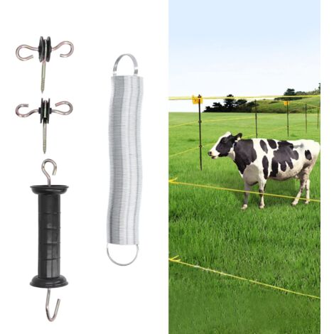 Kit cancello elettrico per recinzione, set di maniglie per recinzione elettrica in ferro PP da 5 metri, accessorio per cancello a molla per animali con maniglia per chiodi isolata per bestiame (2 pezz