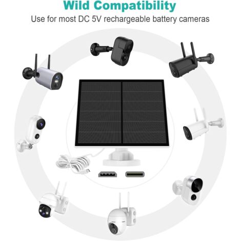 Pannello solare da 5 W per telecamera di sicurezza, caricabatterie solare per telecamera esterna con batteria ricaricabile CC 5 V, con porta micro USB, adattatore USB-C, impermeabile IP65, confezione 