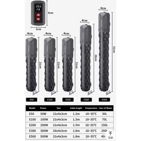 Riscaldatore per acquario con display della temperatura, riscaldatore ecologico regolabile 25W/50W/100W/200W/300W/500W (E-100W)