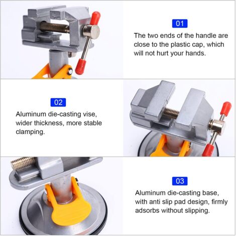 Morsa da banco da 2 pezzi, piccola morsa girevole, mini morsa girevole a 360° con ventosa, 30 mm, morsetto da tavolo per gioielli hobby, fissaggio a morsetto per scrivania in vetro (2) (1/4)