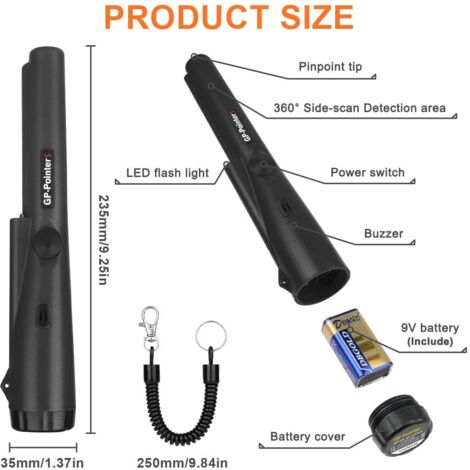 Metal detector Pinpointer, metal detector portatile impermeabile IP68, metal detector portatile a 360° con indicatore LED/luce di allarme integrata per la caccia al tesoro