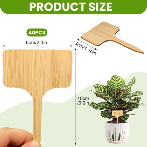 40 etichette per piante, targhette porta-etichette in bambù e legno, inserti da giardino, marcatori per piante a forma di T, adatti per vivai, coltivazione di piante, piante ornamentali, erbe aromatic