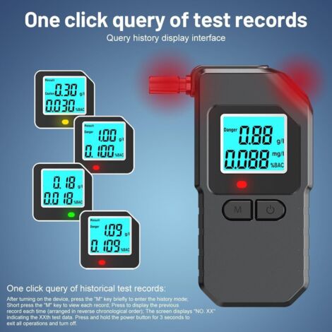 Alcolometro Digitale Professionale Con Display LCD Blu – Tester Portatile Con 25 Bocchini Intercambiabili, Per Uso Domestico E Feste, Sensore A Semiconduttore Di Precisione