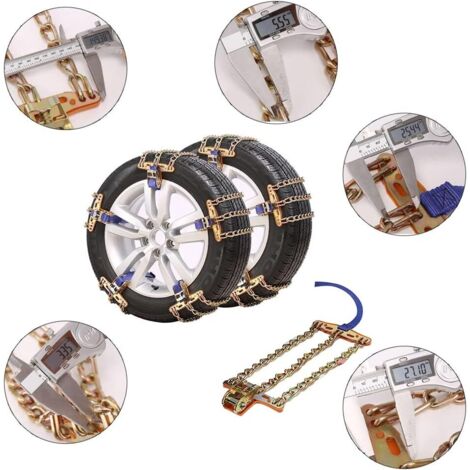 Catene da neve universali adatte ad auto, SUV e camion. Misura media, compatibili con pneumatici da 205 a 225 mm.