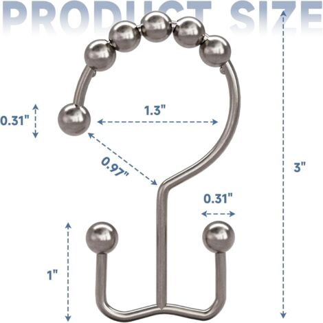 12 ganci per tenda da doccia, antiruggine, in acciaio inox, sistema a doppio rullo, adatti per bagni, aste per tenda da doccia, tende da doccia ecc., color argento.