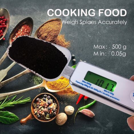Bilancia digitale a cucchiaio, bilancia da cucina da 500 g/0,1 g con schermo LCD, bilancia da caffè per cuocere farina, riso, spezie, burro, cibo per cani e gatti (1/4)