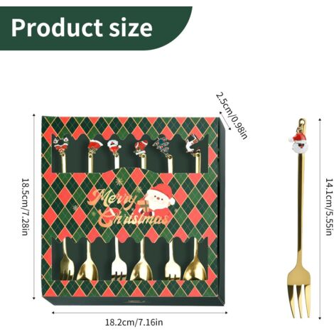 cucchiai di Natale in acciaio inossidabile dorato, forchette di Natale, cucchiaini da tè, cucchiai da dessert, forchetta da dessert, forchetta da torta, cucchiaio da torta con scatola (1/4)