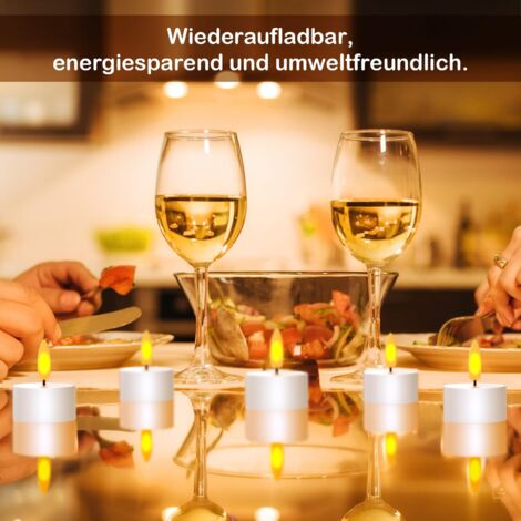 Set di 6 candele LED ricaricabili con fiamma tremolante e stazione di ricarica, decorazione per Natale, compleanno, matrimonio, tavola, ristorante, hotel (1/4)
