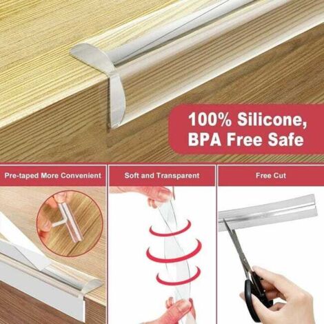 Protezione angolare in silicone per tavolini per bambini, protezione trasparente preincollata per mobili per bambini (2 m × larghezza 1,5 cm) (1/4)