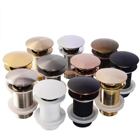 Tappo di scarico per lavabo a scomparsa, oro spazzolato, nero opaco, bianco, oro rosa, oro, cromo, accessori per lavabo (colore: nero, senza foro)