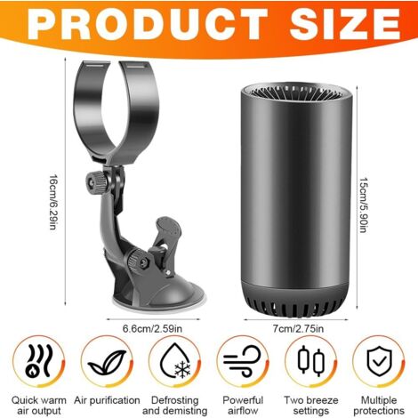 Riscaldatore per auto, sbrinatore per parabrezza 2 in 1, riscaldatore portatile per auto da 12 V e 150 W, rotazione di 180° con presa accendisigari per la maggior parte delle auto (1/4)