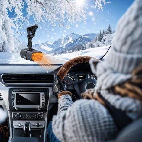 Riscaldatore per auto da 12 V, sbrinatore per veicoli con ventola  Sbrinatore per parabrezza per auto 2 in 1 con supporto a ventosa  Per finestrini di camion, camper e roulotte, inverno ed estate (1/4)