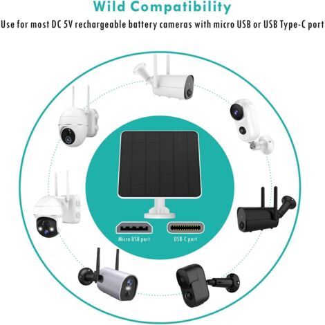 Pannello solare da 3 W per telecamera di sicurezza, compatibile con telecamere alimentate a batteria ricaricabile, pannello solare per cavo di ricarica, impermeabile IP65