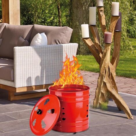 Botti per bruciare all'aperto con coperchio Manico ergonomico per bruciare la carta Secchio bruciatore antiscintilla per giardino, patio, spiaggia, veranda, balcone, cortile, terrazza