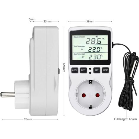 Presa per regolatore di temperatura 230V/50Hz Presa con timer digitale, presa con termostato di riscaldamento con sonda per incubatrice per acquario Serra (da -40 a 120℃) (1/4)