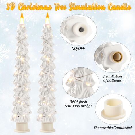 Candele per albero di Natale circondate da luci a LED senza fiamma con telecomando e funzione timer, bianche (1/4)