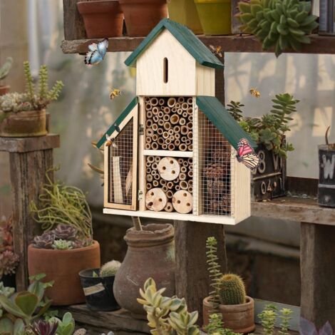 Casetta da giardino, casetta per api - Casetta in legno sospesa - Habitat decorativo da giardino per crisope, api, nido da esterno per cortile (1/4)