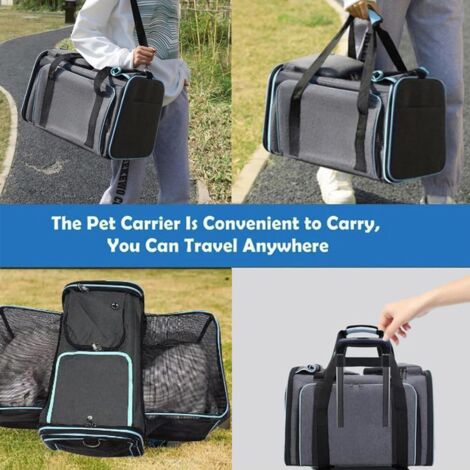 Borsa per il trasporto di cani e gatti, trasportino espandibile, borsa per il trasporto di gatti traspirante e pieghevole con tappetino in peluche rimovibile per viaggi in treno/auto/ristorante/aereo