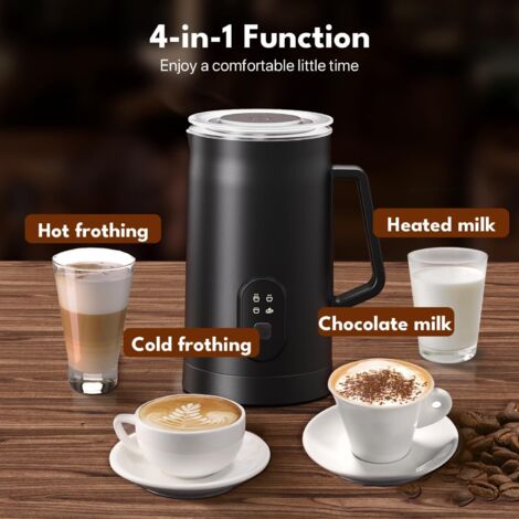 Montalatte elettrico 4 in 1, montalatte automatico caldo e freddo da 590 ml e scaldalatte, funzionamento silenzioso con 1 frusta per latte, cappuccino, macchiato (1/4)