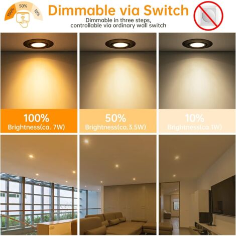 faretti LED da incasso da 7 W, neri, dimmerabili, IP44, extra piatti, 220 V, rotondi, regolabili, bianco caldo 2800 K, luci da soffitto per bagno, 700 lm, equivalenti a una lampadina alogena da 70 W