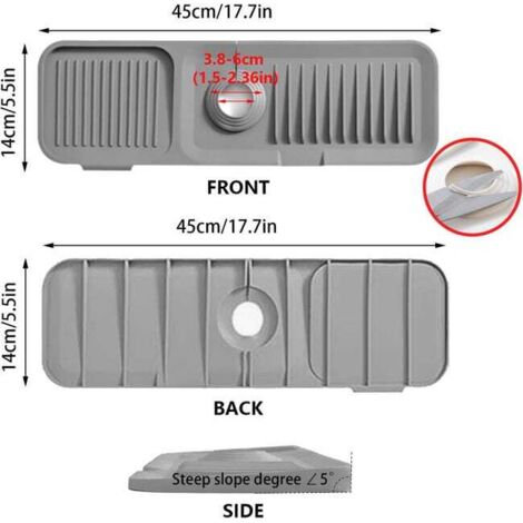 Paraspruzzi per rubinetto, cuscinetto in silicone per rubinetto, cucina, bagno, piano di asciugatura (grigio) (1/3)