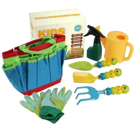 Attrezzi da giardinaggio, 6 pezzi Giardinaggio per bambini, Set di attrezzi da giardino per esterni, Set da giardinaggio, Kit da giardinaggio, Set di attrezzi da giardinaggio con borsa (Verde)