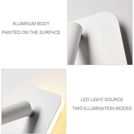 Applique LED, lampada da comodino, lampada da lettura, faretto LED orientabile 12W (luce calda 3W + 9W 3000K) (rettangolo bianco)