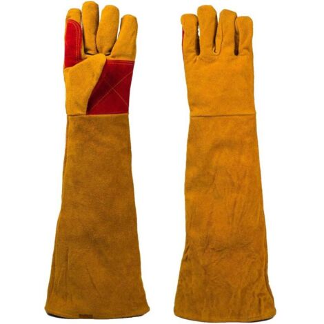 Nazalus-Vente chaude-1 Paire Gants de Soudeur Isolation Anti-Usure Protéger Vachette Gants de Travail pour Soudure Ignifuge, Soudage Feu de Camp, Forge de Cheminée pour Forgeron, Barbecue, 60cm (1/5)