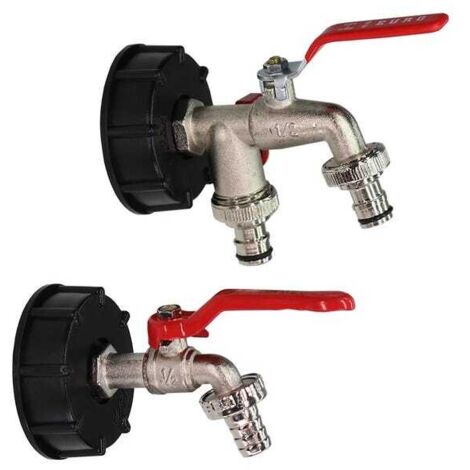 1 confezione di rubinetto in metallo da 1/2" x 3/4" (16 mm) con filettatura grossa S60, adattatore per tappo serbatoio IBC, rubinetto da giardino