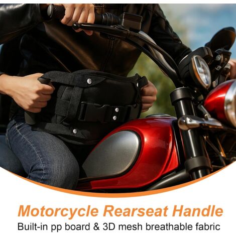 Cintura di sicurezza per passeggero moto, imbracatura regolabile e maniglia di sostegno universale - Maggiore sicurezza e comfort per il passeggero posteriore, nero
