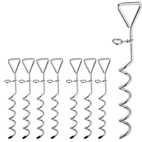 Kit di ancoraggio a spirale, set da 8, a forma di cavatappi, tenda per trampolino per cani in acciaio, 42 cm, argento (1/5)