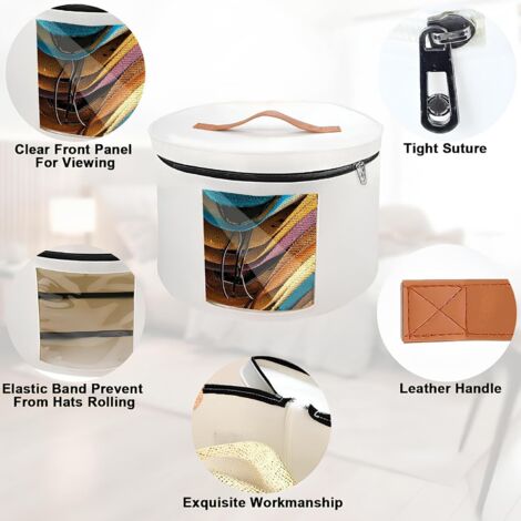 Contenitore per cappelli con coperchio, grande organizer pieghevole per cappelli, scatola pieghevole in feltro per cappelli, scatola rotonda in feltro per cappelli, finestra trasparente 42 x 26 cm (be (1/4)