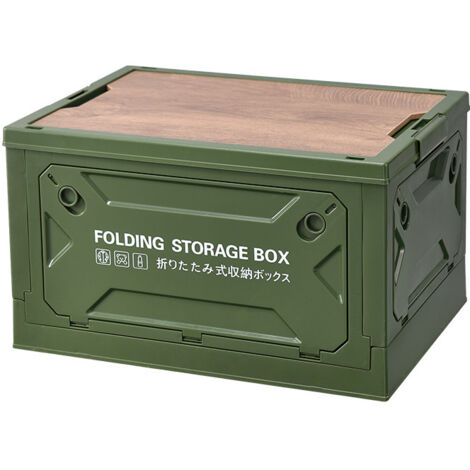 1 Scatola portaoggetti con coperchio Scatola portaoggetti in plastica pieghevole e impilabile Contenitore grande per campeggio, bagagliaio dell'auto, casa, verde (1/5)
