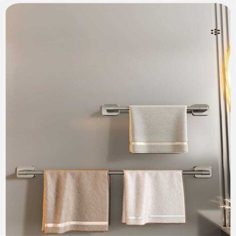 Portasciugamani doppio, nero, 50 cm, portasciugamani da parete senza forare, mensola portaoggetti per bagno, barra doppia (1/4)