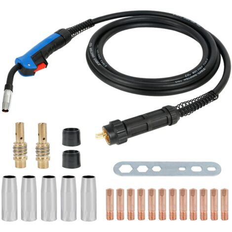 Torcia per saldatura MIG MAG MB 15AK con gas di protezione 5 m, attacco centrale europeo, accessori MIG MAG, testa leggermente flessibile per dispositivi di saldatura a CO² (5 m, 15AK) (1/5)