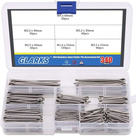 340-pieces 6 tailles en acier inoxydable 304 Pin Clip principales ultraconfortables Assortiment kit de montage pour automobiles, mécaniciens, garage, équipements de puissance de voiture (1/5)