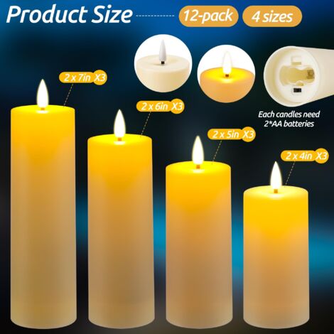 Confezione da 12 candele LED senza fiamma impermeabili per esterni con timer, candele LED a colonna tremolanti realistiche per matrimoni, festival, decorazioni per esterni e interni (1/4)