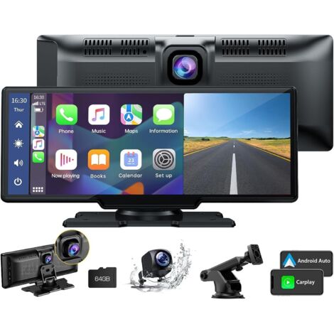 Wireless Apple Carplay e Android Auto, autoradio con dashcam anteriore 2K, fotocamera posteriore 1080P, portatile, touch screen da 9,26 pollici con Bluetooth/GPS/FM/AUX/Mirror Link/scheda TF 64G