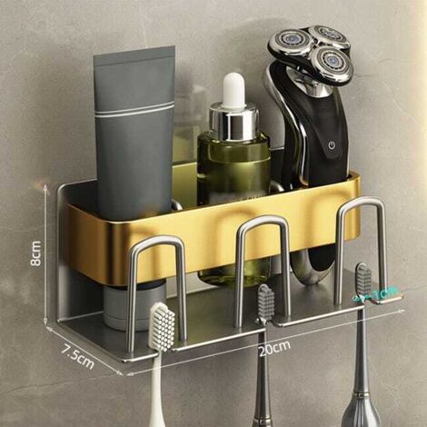Portaspazzolino da denti in alluminio da parete, bicchiere per spazzolino da denti, porta dentifricio, portaspazzolino adesivo multifunzionale