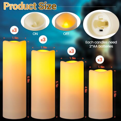 Candela impermeabile per esterni, candela a LED senza fiamma alimentata a batteria, candela analogica resistente alle alte temperature, 12 pezzi (1/4)
