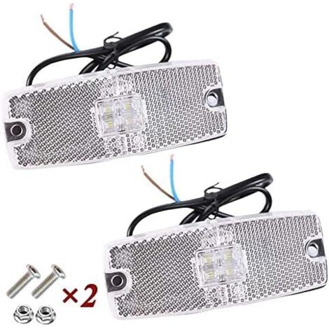 2 luci di posizione anteriori bianche per rimorchio, luci di posizione laterali, luci a LED luminose luci di ingombro con riflettore per camper, furgoni, camion, omologate ECE (bianco) (1/5)
