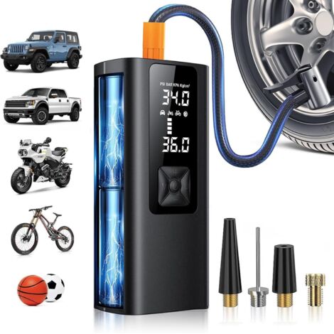 Compressore d'aria portatile per gonfiaggio pneumatici, pompa d'aria a batteria 150 PSI e 3 volte più veloce per pneumatici auto, 20000mAh, con manometro digitale, doppio display LCD e luce LED, pompa