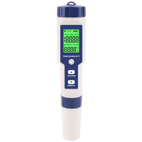 Tester per il sale della piscina, tester digitale per il sale dell'acqua di mare 5 in 1, kit di test impermeabile IP67