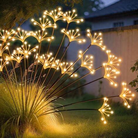 Confezione da 4 luci solari da giardino, luci solari a stella oscillante, fuochi d'artificio impermeabili, cortile, patio, decorazioni per percorsi, bianco caldo