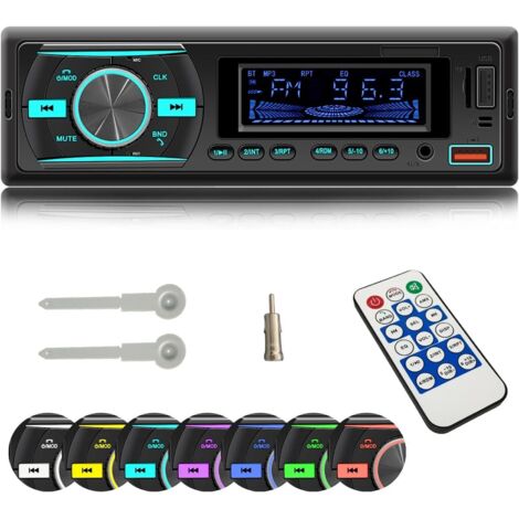 Autoradio con Bluetooth Vivavoce Autoradio Lettore MP3/Radio FM Supporto USB Riproduzione musicale FM/TF,/AUX in, Lettore multimediale 7 Colori di illuminazione 1 Din Autoradio Bluetooth