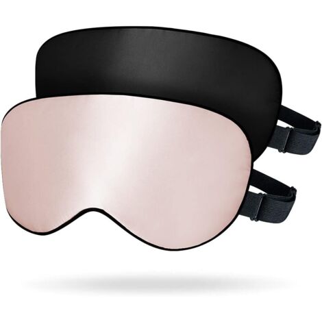 Maschera per dormire in seta regolabile, 100% seta di gelso, maschera per dormire unisex, set di 2, nero e rosa pesca