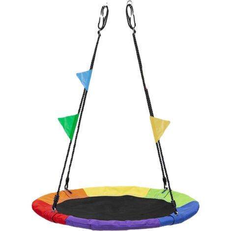 Altalena – Altalena a disco da 40 pollici per bambini all'aperto – Altalena a disco rotondo con capacità di peso di 900 libbre, cinghie per appendere in tessuto impermeabile Oxford 900D (Multicolore) (1/4)
